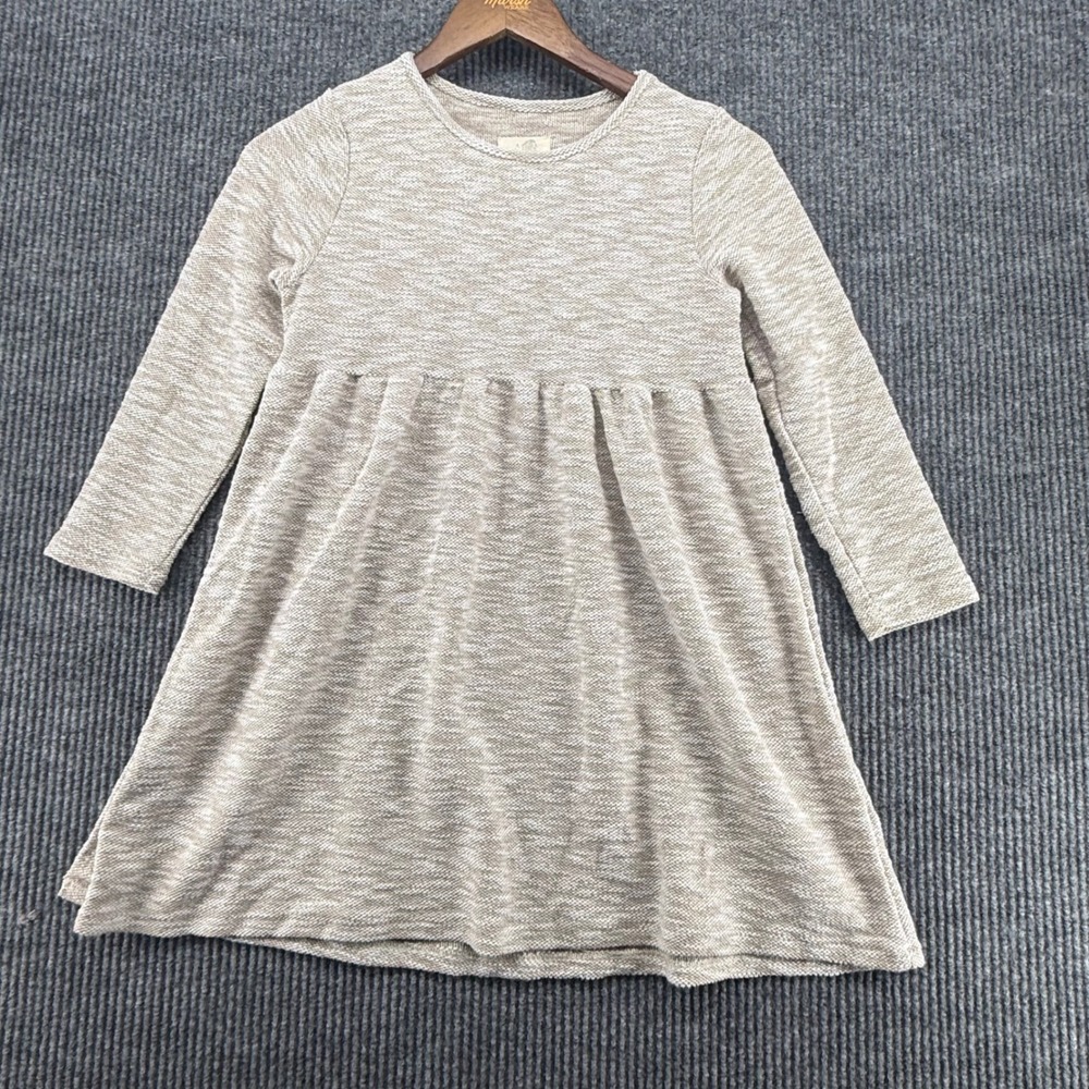 Vignette Knit Dress Girls Size 10Y Beige Excellent Long Sleeve Button Detail